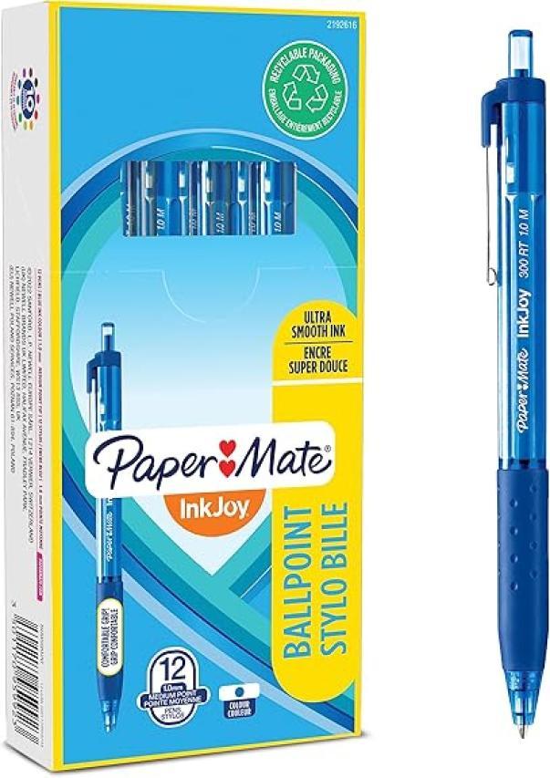 Paper Mate InkJoy 12pz Penna a Sfera a Scatto Blu 300RT Punta M 0,1 mm