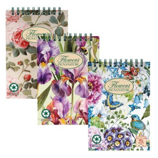 pigna pigna nature flowers 6pz blocco notes spirale a5 5mm 50fg 80gr/mq - foto 1