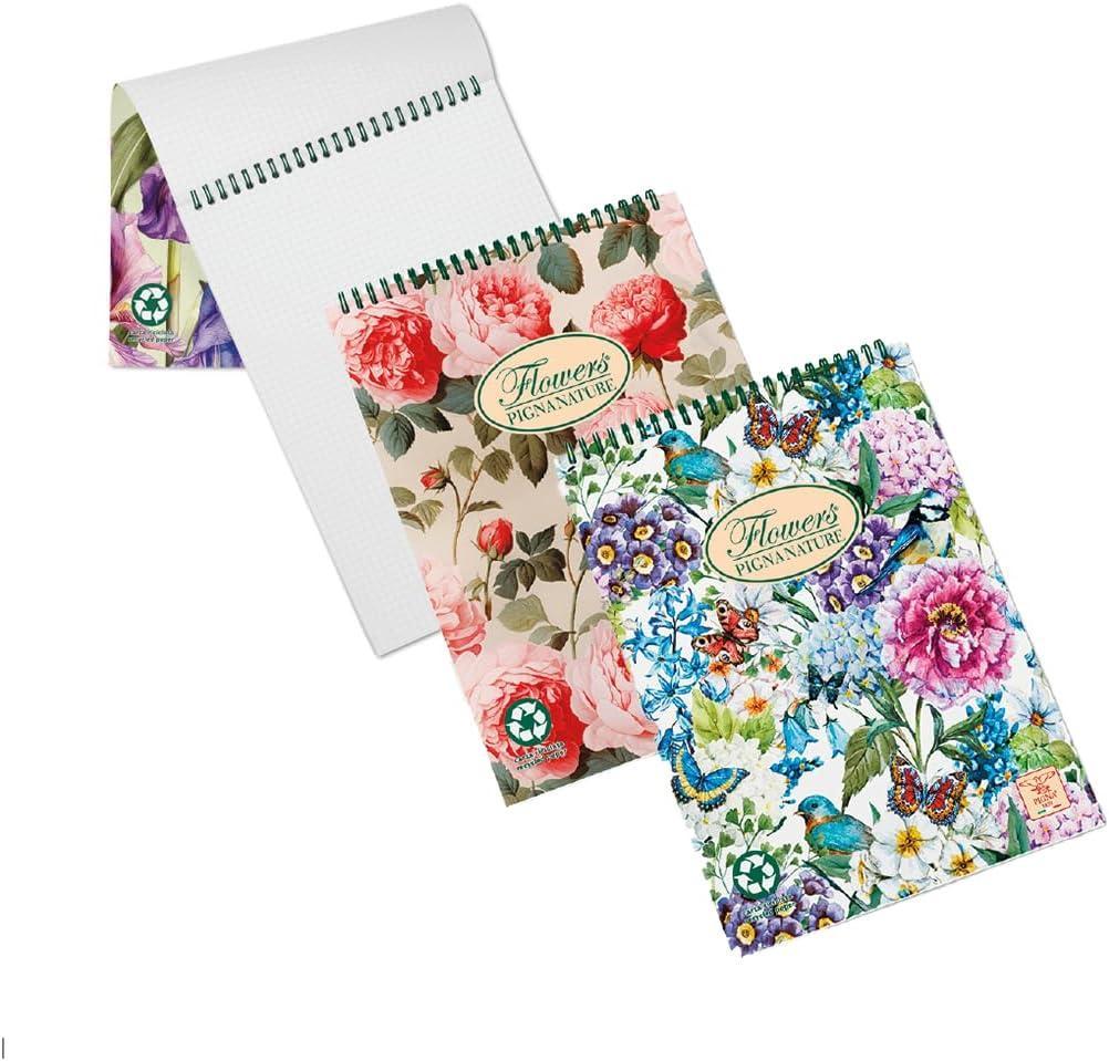pigna pigna nature flowers 6pz blocco notes spirale a5 5mm 50fg 80gr/mq - foto 2