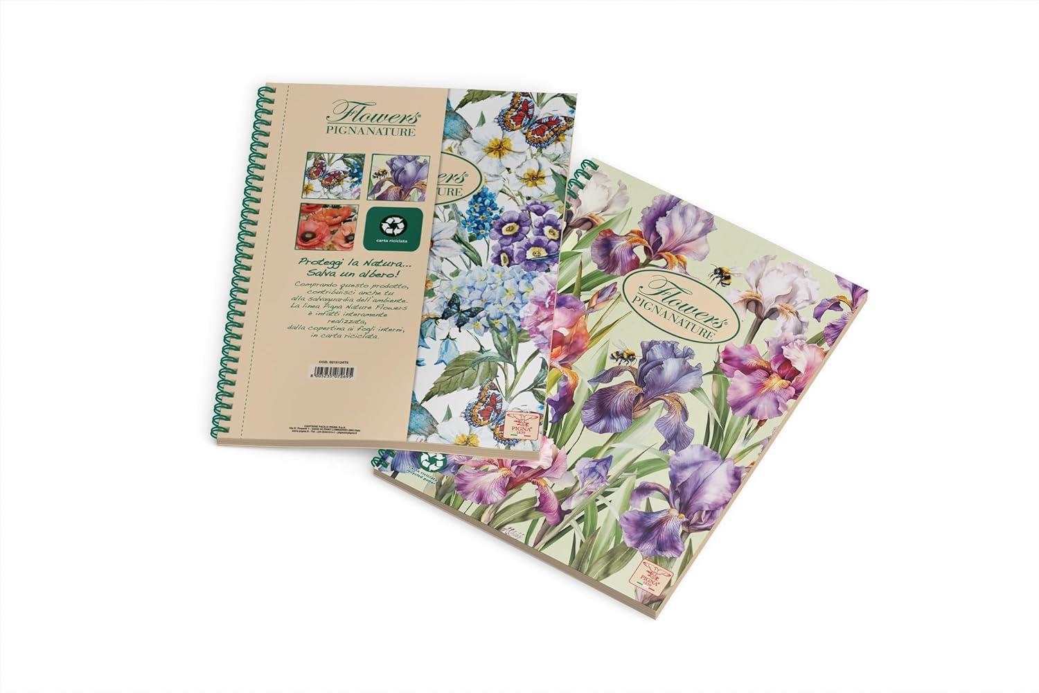 pigna pigna nature flowers 3pz maxi quaderno spirale rig.t5 a4 4 fori 180gr/mq 120fg col ass - foto 1