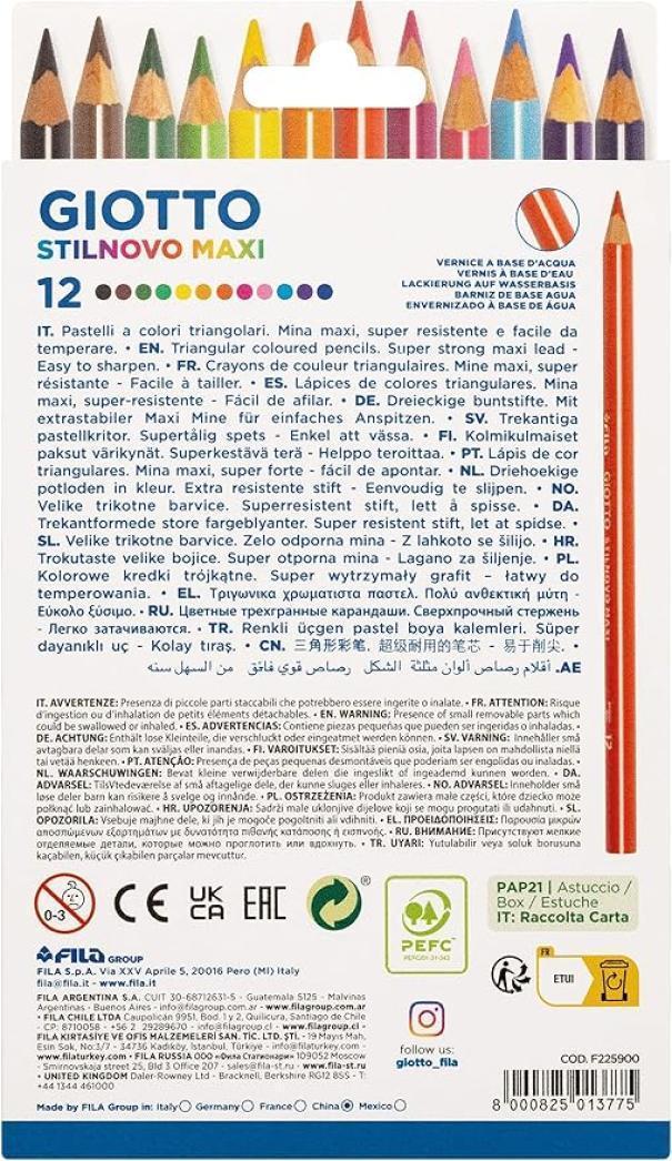 giotto giotto stilnovo maxi pastelli 12 colori mina 4,3 mm - foto 2