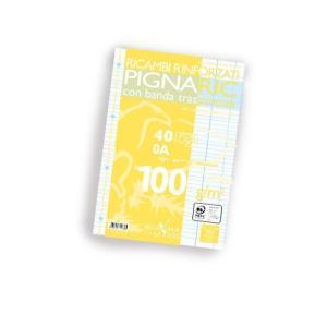 Ricambi rinforzati con banda trasparente a4 confezione da 40 fogli 100 gr./mq rigatura righe a prima e seconda elementare