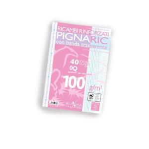 Ricambi rinforzati con banda trasparente a4 confezione da 40 fogli 100 gr./mq quadretti 5 mm con margine (q)