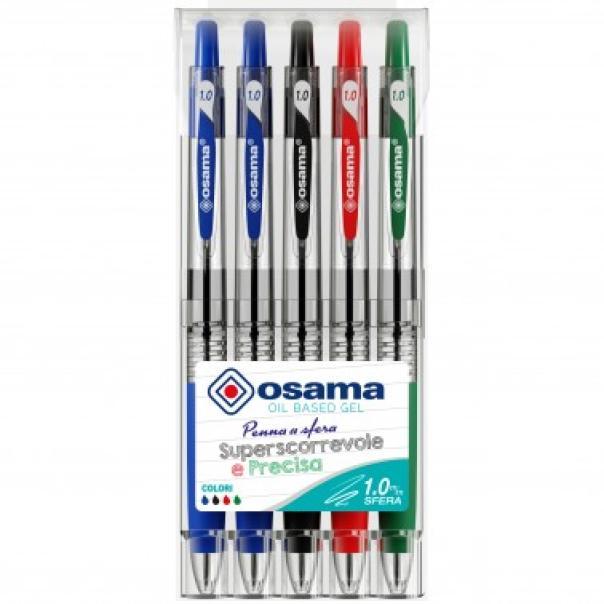 osama osama penna sfera scatto obg gel base olio 1mm colori assortiti 5 pz - foto 1