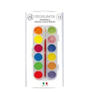 Acquerello special fluo+pearl 030+pennello 12 colori 6 pezzi