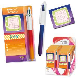 Desk set memo adesivi 2x50 fogli + bic 4 colori gradient